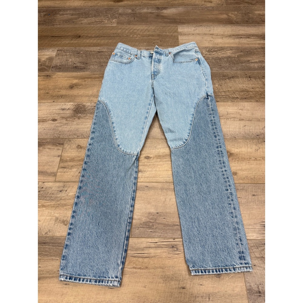 Levis 501 90s Chaps Two Tone Paneled Straight Leg Jeans W30 L30 Light Wash